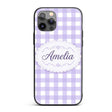 Soft Purple And White Gingham Check Seamless Custom Name Protective Phone Case Mobile Cover Durable Everyday Smartphone Shock Resistant