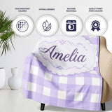 Soft Purple And White Gingham Check Seamless Pattern Classic Lovely  Personalised Custom Name Super Soft Fleece Blanket Bed Sofa Throw