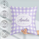Custom Name Soft Purple And White Gingham Check Seamless Pattern Square Filled Cushion Throw Pillow Sofa Bed Home Decor Zip Washable UK Made