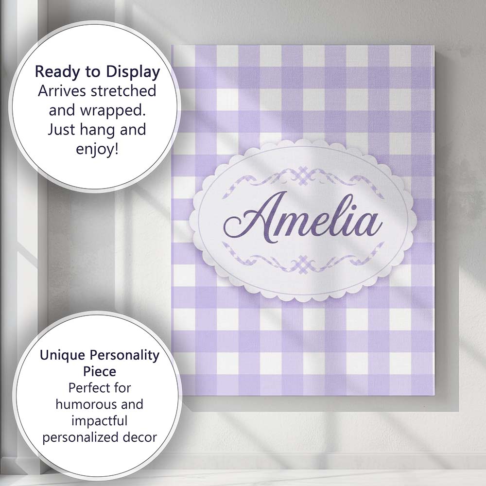 Personalised Name Soft Purple And White Custom  Modern Room Accent Elegant Feature Canvas Wall Art Print Decor Picture Ready to Hang