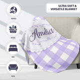 Soft Purple And White Gingham Check Seamless Pattern Classic Lovely  Personalised Custom Name Super Soft Fleece Blanket Bed Sofa Throw
