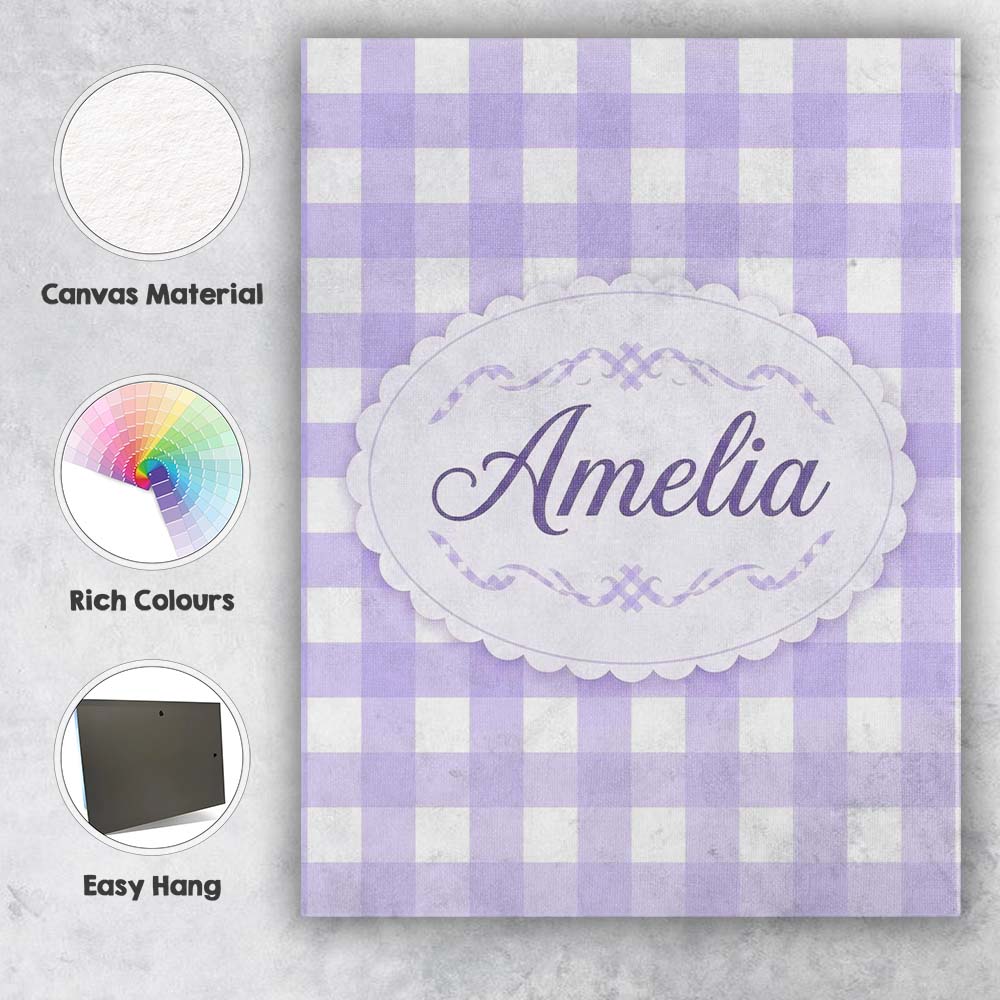 Personalised Name Soft Purple And White Custom  Modern Room Accent Elegant Feature Canvas Wall Art Print Decor Picture Ready to Hang