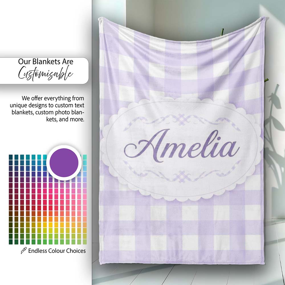 Soft Purple And White Gingham Check Seamless Pattern Classic Lovely  Personalised Custom Name Super Soft Fleece Blanket Bed Sofa Throw