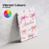 Personalised Name Watercolor Pink Ribbon Bow Seamless Pattern with Custom  Unique Canvas Wall Art Print Decor Picture Ready to Hang