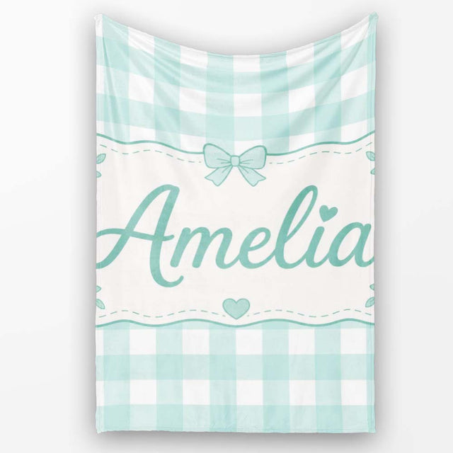 Mint Green And White Gingham Check Seamless Pattern Classic Lovely  Personalised Custom Name Super Soft Fleece Blanket Bed Sofa Throw
