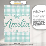 Mint Green And White Gingham Check Seamless Pattern Classic Lovely  Personalised Custom Name Super Soft Fleece Blanket Bed Sofa Throw