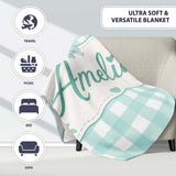 Mint Green And White Gingham Check Seamless Pattern Classic Lovely  Personalised Custom Name Super Soft Fleece Blanket Bed Sofa Throw