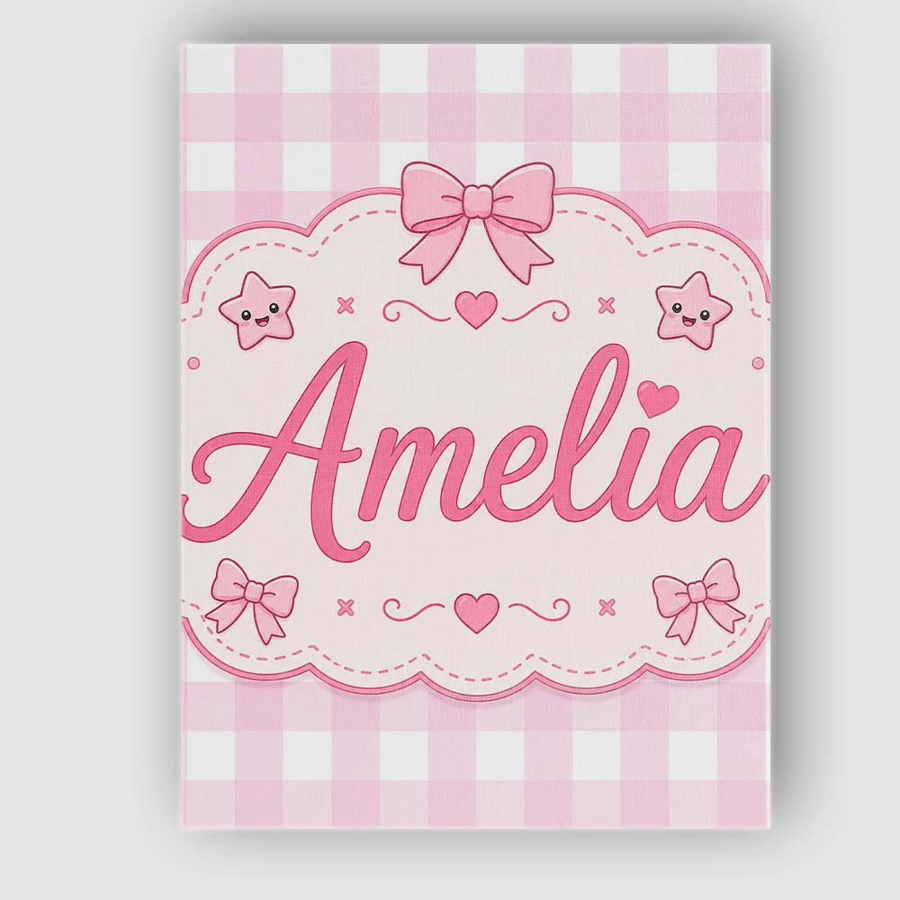 Personalised Name Soft Pink And White Custom Modern Room Accent Creative Decorator Style Canvas Wall Art Print Decor Picture Ready to Hang