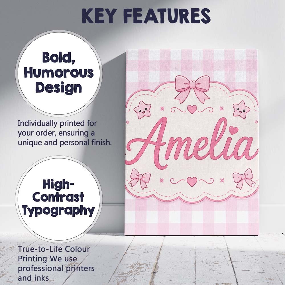 Personalised Name Soft Pink And White Custom Modern Room Accent Creative Decorator Style Canvas Wall Art Print Decor Picture Ready to Hang