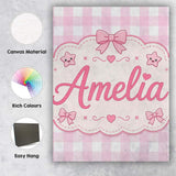 Personalised Name Soft Pink And White Custom Modern Room Accent Creative Decorator Style Canvas Wall Art Print Decor Picture Ready to Hang