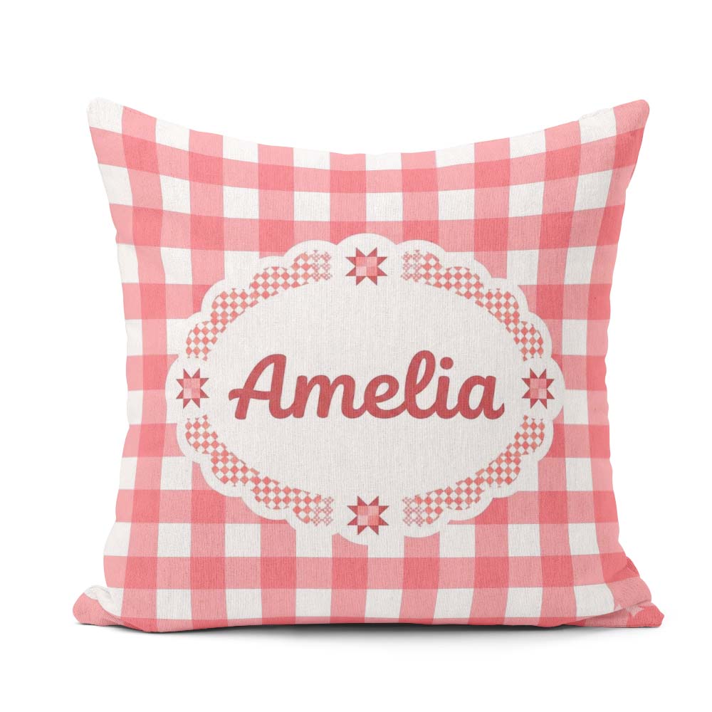 Custom Name Red And White Gingham Check Seamless Pattern Classic Square Filled Cushion Throw Pillow Sofa Bed Home Decor Zip Washable UK Made