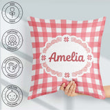 Custom Name Red And White Gingham Check Seamless Pattern Classic Square Filled Cushion Throw Pillow Sofa Bed Home Decor Zip Washable UK Made