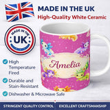 Personalized Custom Name Pink Cute Axolotl Cartoon Seamless Pattern Kawaii Fantasy Animal 11oz Ceramic Coffee Tea Mug White Large Handle
