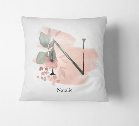 Personalised Gentle Blush Floral Pink Name Monogram Cushion Cover Case & Insert 