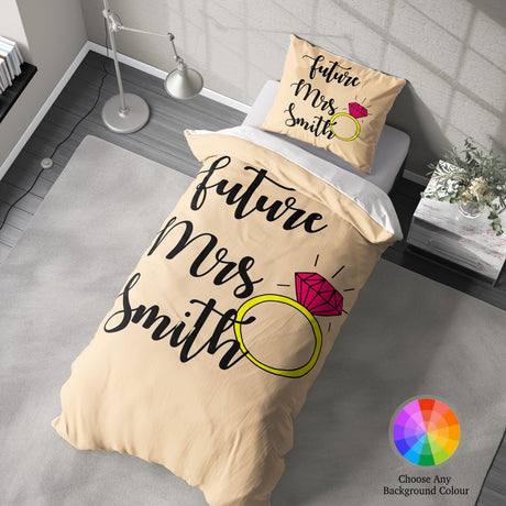 Future Mrs Fiancé Wife To Be Romantic Novelty Single Bed Duvet Cover Pillowcase