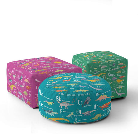 Dinosaur Alphabet Personalised Custom Ottoman Filled Pouffe Inc Washable Cover