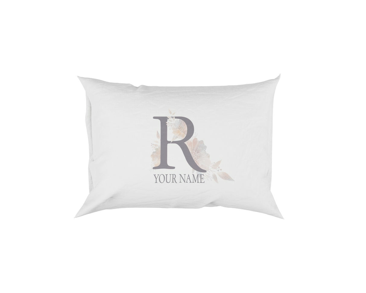 Personalised Misty Dusty Pastel Alphabet Floral Name Initial Letter Pillow Case
