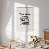 Personalised Not Very Talky  Custom Name & Colour Wall Art Poster Print Decor