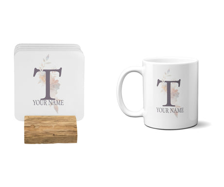 Personalised Misty Dusty Pastel Alphabet Floral Name Initial Letter Coffee Mug