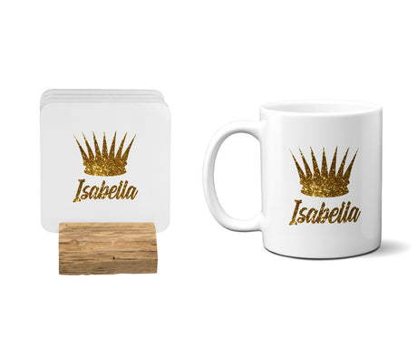 Personalised Name Princess Crown Coffee Tea Mug Gift 11oz Mug + Coaster