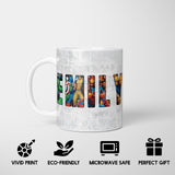 Personalised Superhero Name Mug & Coaster Set Gift for Kids – 11oz Ceramic Cup