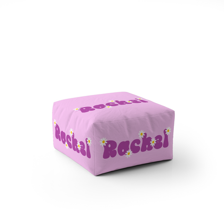 Personalised Custom Name Groovy Daisy Font Ottoman Filled Pouffe Washable Cover