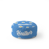 Personalised Custom Name Floral Daisies Ottoman Filled Pouffe Inc Washable Cover