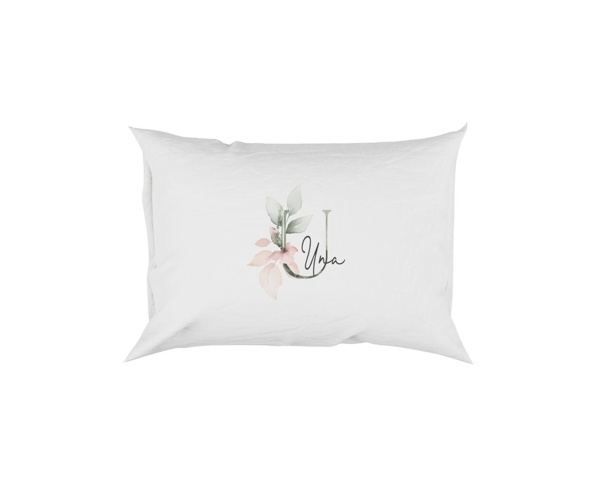 Personalised Your Name Gentle Botanical Blush Initial Letter Pillow Case Gift