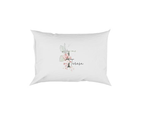 Personalised Your Name Gentle Botanical Blush Initial Letter Pillow Case Gift