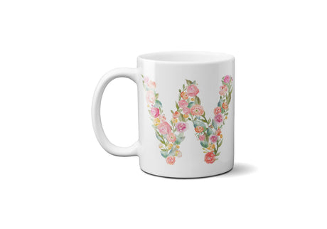 Personalised Alphabet Floral Name Initial Letter Coffee Mug Gift 11oz Ceramic