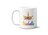 Personalised Name Unicorn Floral Coffee Tea Mug Gift 11oz Mug + Coaster