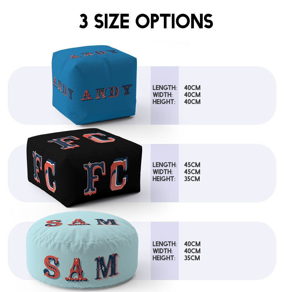 Personalise Vintage Ornament Name Kids Font Ottoman Filled Pouffe Washable Cover