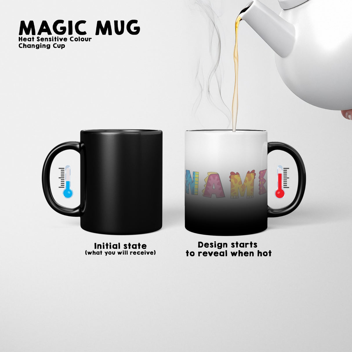 Personalised Dino Alphabet Heat Sensitive Magic Colour Changing Mug Novelty Cup