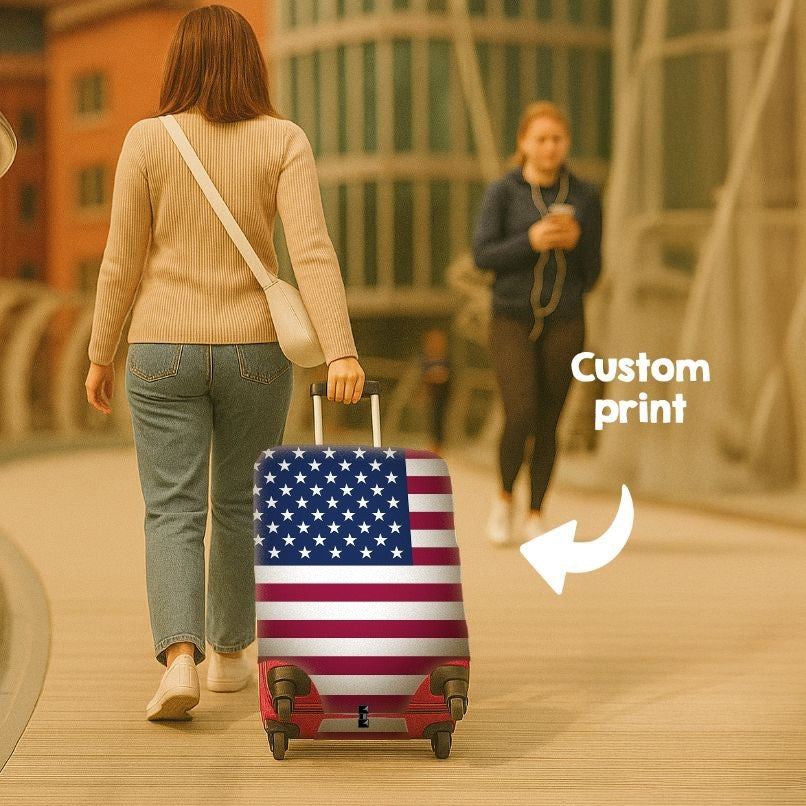 USA Flag America Suitcase Cover Travel Gift Stretch Fit Luggage Protector Custom