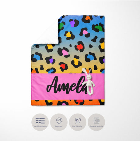 Personalised Name Leopard Spots Multicolour Kid Cot Bed Duvet Cover + Pillowcase