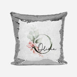 Personalised Gentle Botanical Blush Sequin Magic Cushion Cover + Pillow Kids