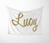 Personalised Name Gold Glitter Font Novelty Soft Fleece Mink Blanket Gift Decor