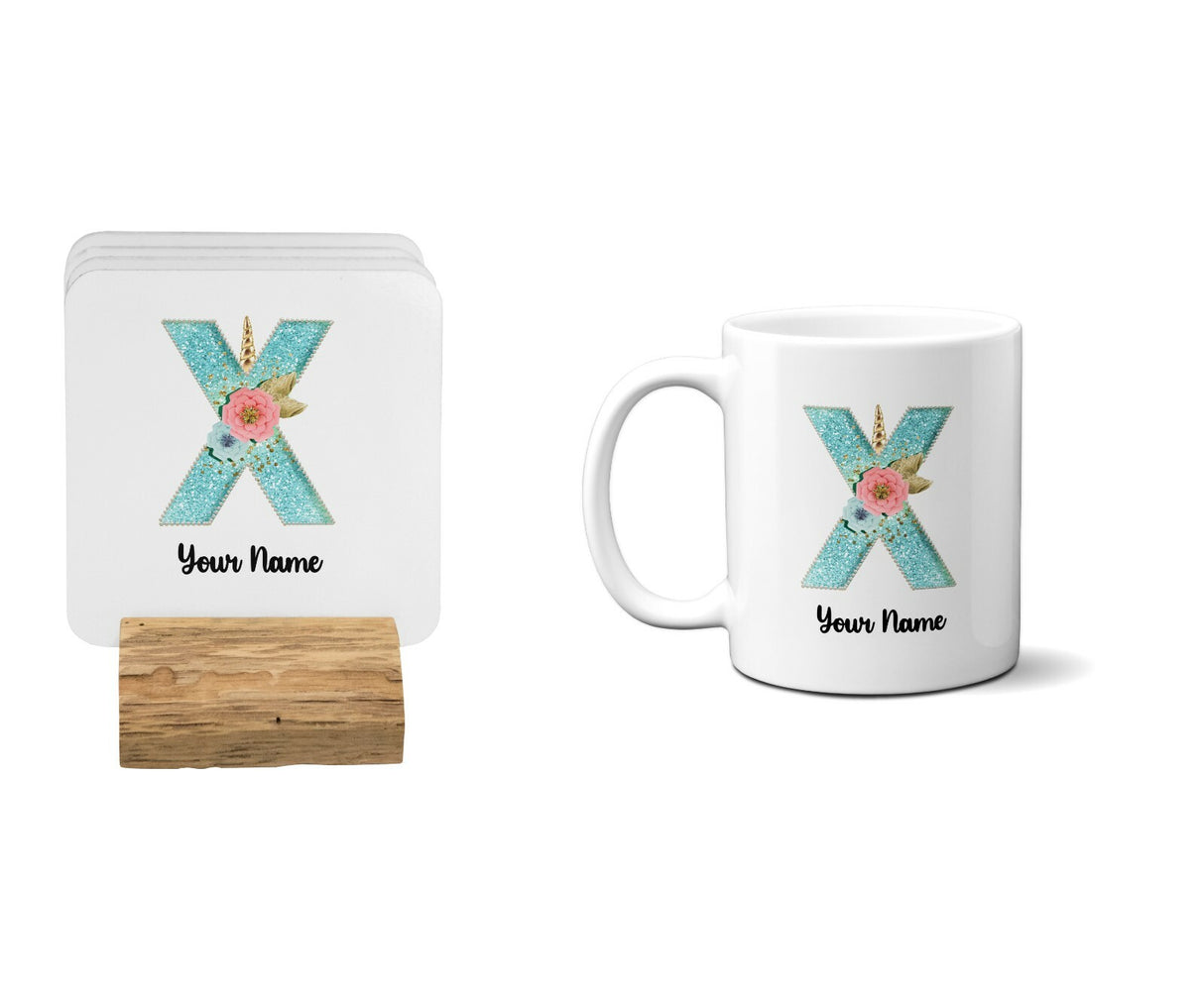 Personalised Unicorn Sparkly Kids Girls Monogram Alphabet Initial Letter Mug
