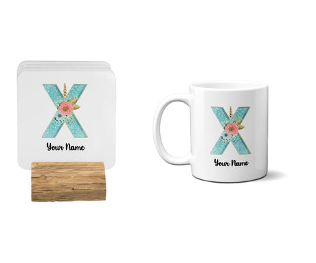 Personalised Unicorn Sparkly Kids Girls Monogram Alphabet Initial Letter Mug