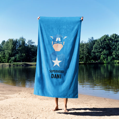 Superhero Personalised Name Custom Colour Kids Absorbent Beach Bath Sheet Towel