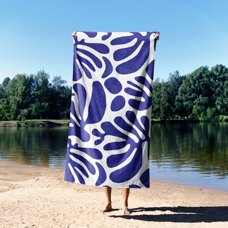 Blue Matisse Leaves Art Custom Made Coloured Novelty Beach Bath Sheet Towel