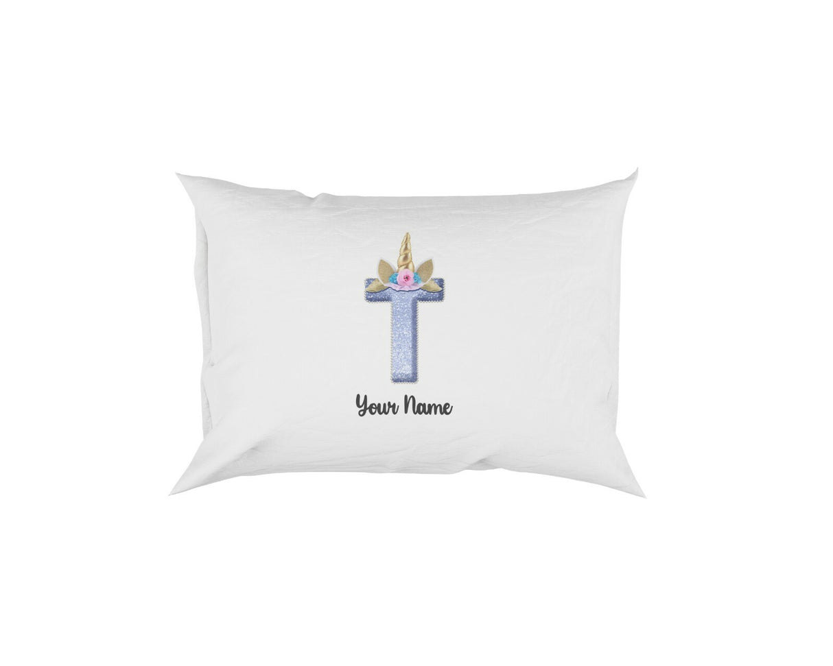 Personalised Unicorn Sparkly Kids Girls Monogram Alphabet Initial Letter Pillow