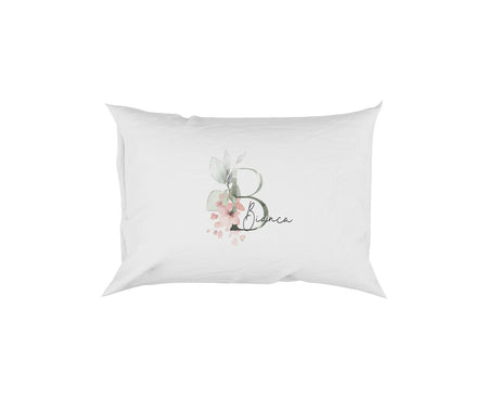 Personalised Your Name Gentle Botanical Blush Initial Letter Pillow Case Gift