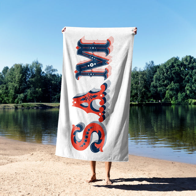 Personalise Vintage Ornament Name Custom Colour Absorbent Beach Bath Sheet Towel
