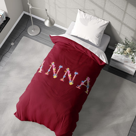 Personalised Pink Floral Alphabet Font Soft Single Size Novelty Bed Duvet Cover