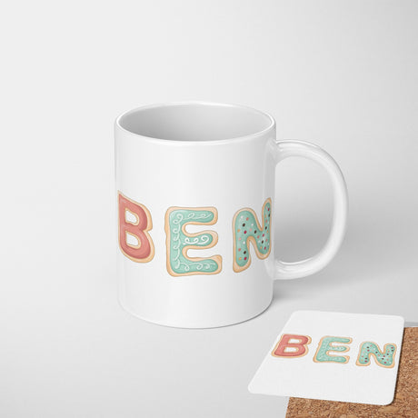 Personalised Any Name Cookie Alphabet Kids Coffee Tea Mug Coaster Gift Him Her