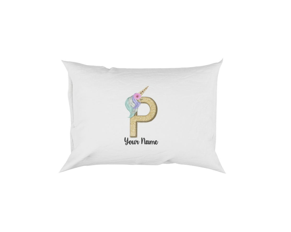 Personalised Unicorn Sparkly Kids Girls Monogram Alphabet Initial Letter Pillow