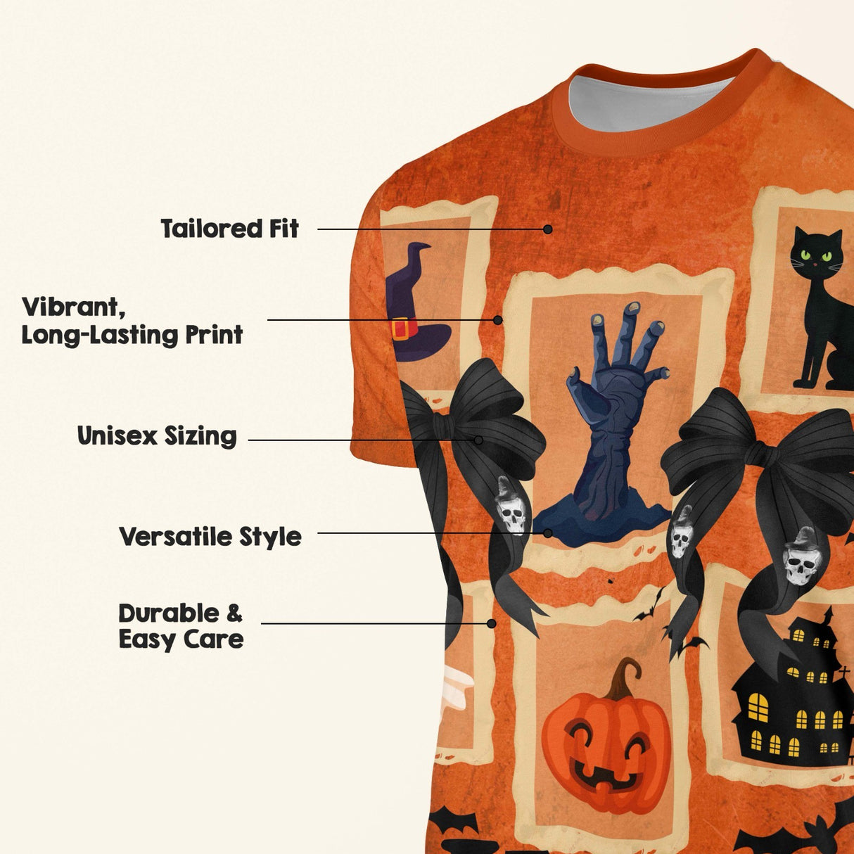Halloween Spooky Personalised Custom All-Over Printed T-Shirt Colour Unisex Gift
