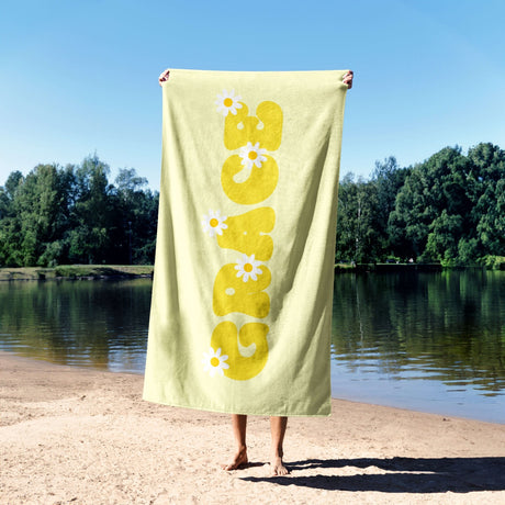 Personalised Custom Name Groovy Daisy Font Soft Absorbent Beach Bath Sheet Towel