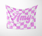 Personalised Custom Name Colour Retro Vans Check Soft Warm Fleece Blanket Decor